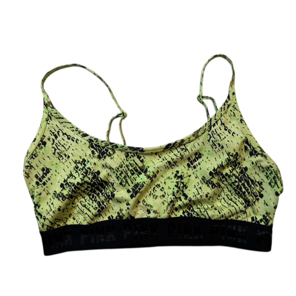 PINK Victoria's Secret Reptile Print Sports Bra in Green and Black
